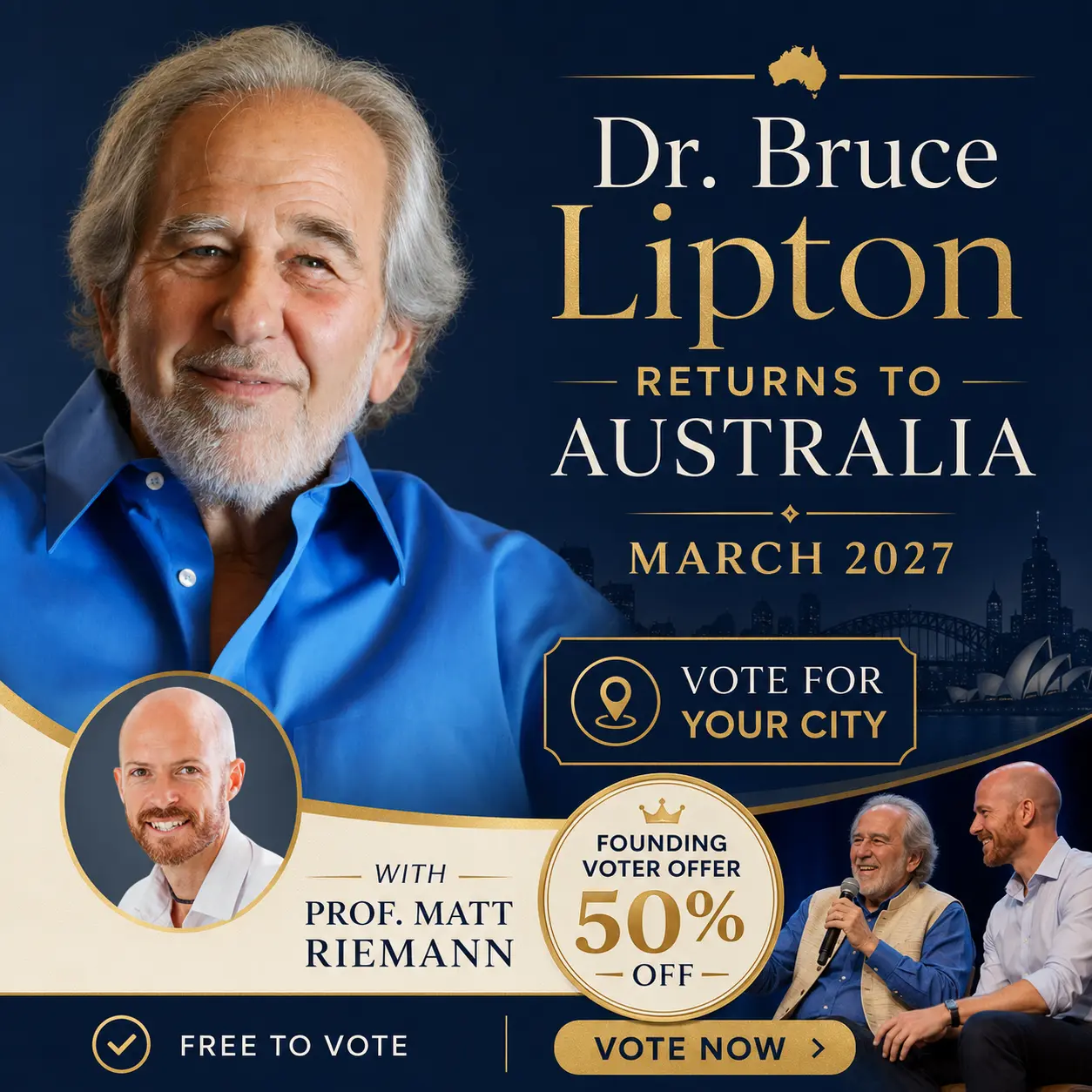 Dr Bruce Lipton returns to Australia with Prof. Matt Riemann in March 2027