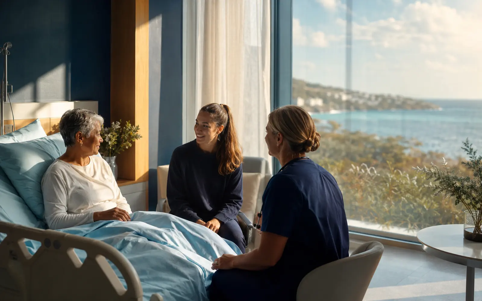A humane hospital environment shaped by daylight, dignity, privacy and attentive staff.