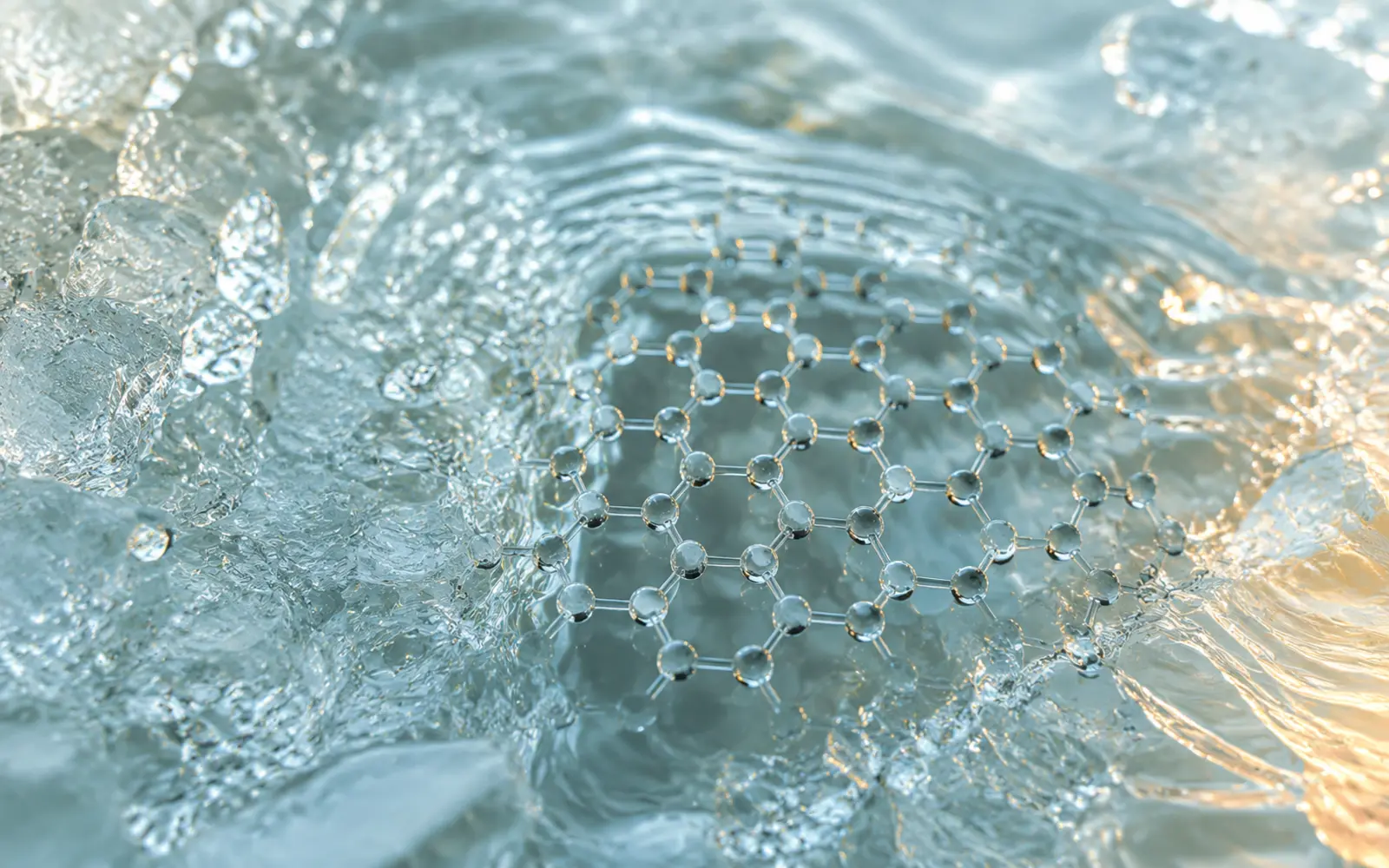 The structural beauty of water seen through light, refraction and molecular pattern