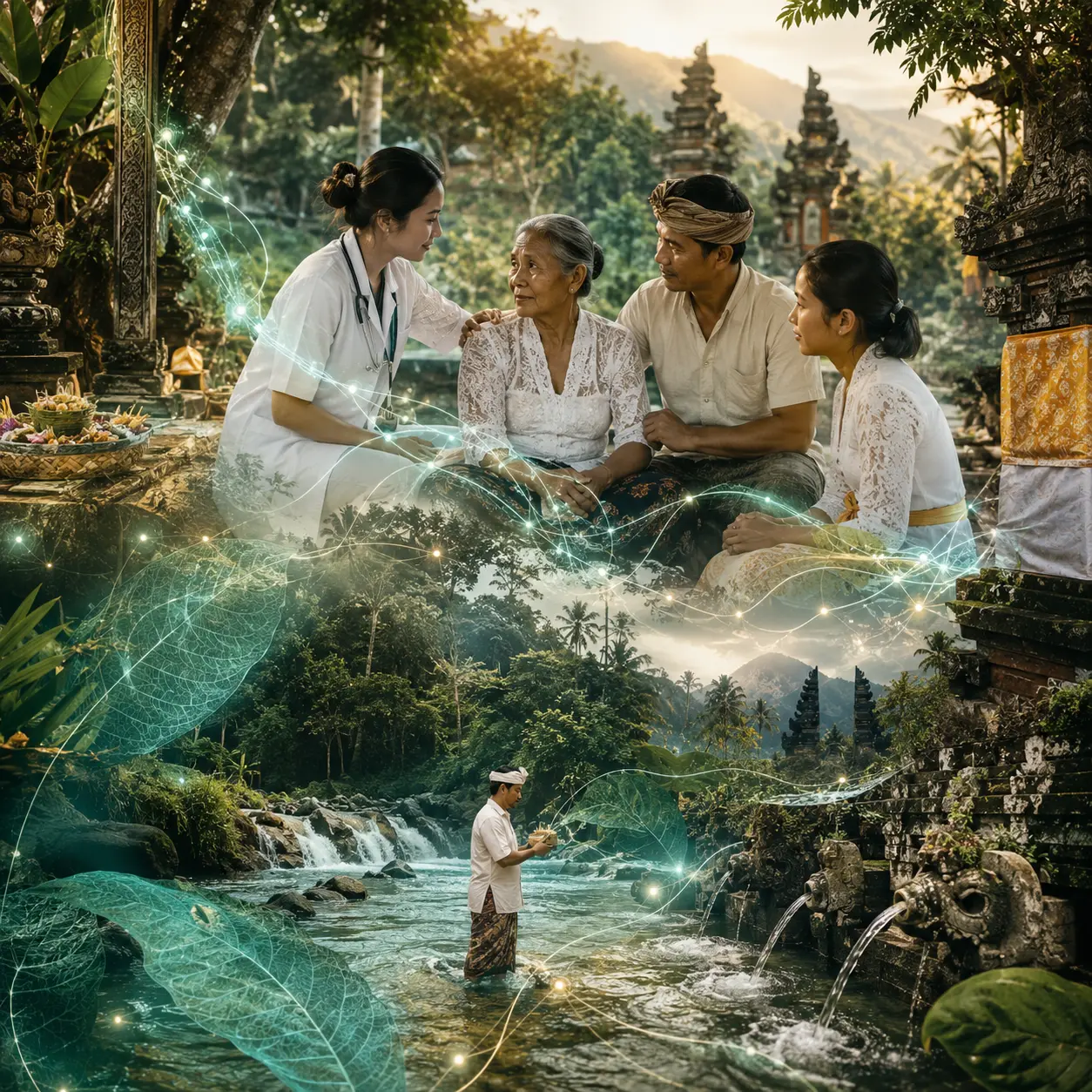 Original editorial artwork accompanying the Tri Hita Karana quotation